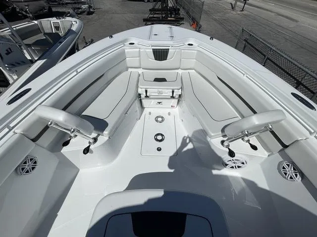 Slide: The Image of 2023 Wellcraft 352 Fisherman boat interior with spacious seating and modern design. - 24