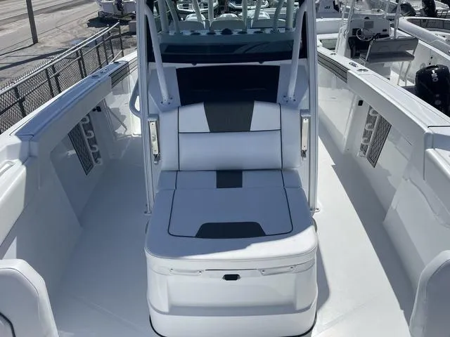 Slide: The Image of 2023 Wellcraft 352 Fisherman boat interior with sleek seating and modern design. - 26