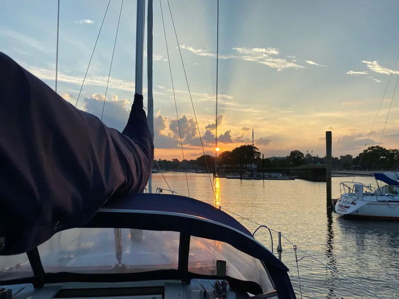 Slide: The Image of Sailboat Catalina 28 MkII at sunset on calm waters, 1997 model. - 4
