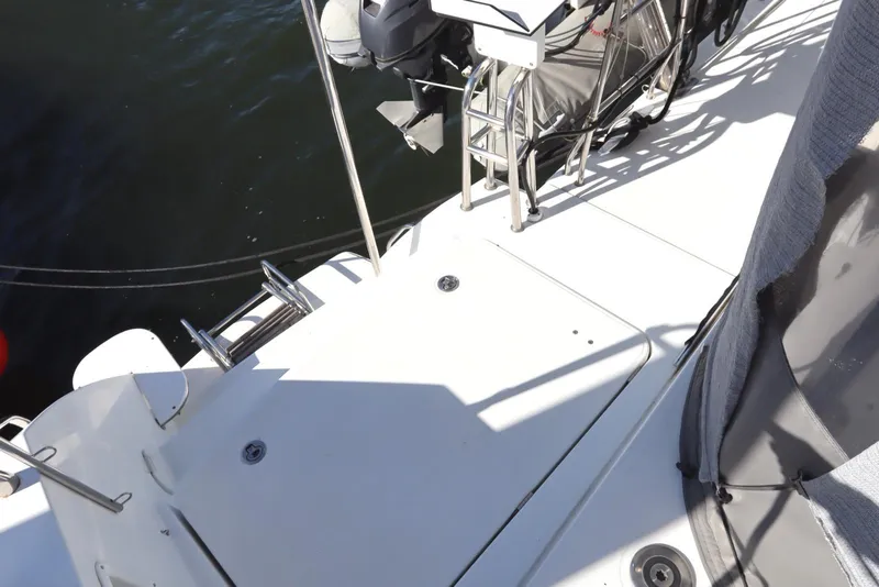 Slide: The Image of 2017 Lagoon 450 F yacht deck with equipment and water view. - 24