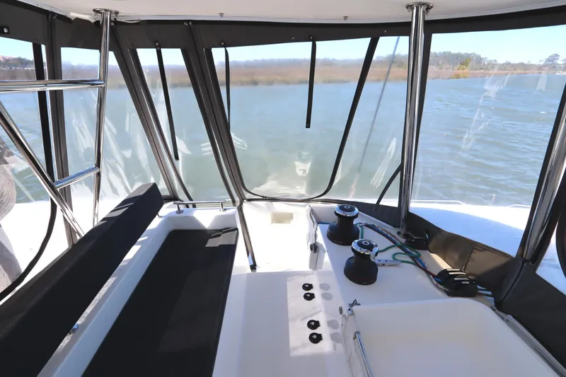 Slide: The Image of Interior view of 2017 Lagoon 450 F catamaran with water backdrop. - 48