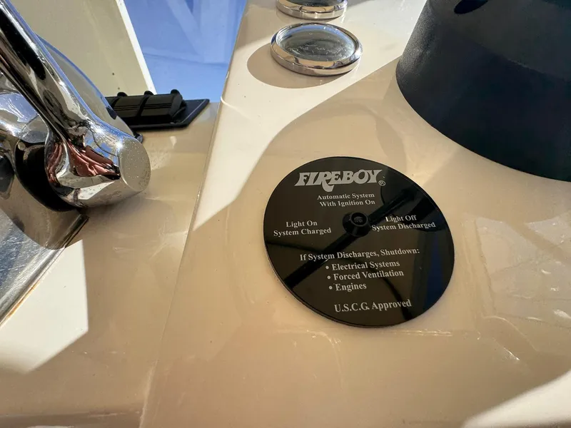 Slide: The Image of Fireboy system control panel on 1977 Bertram 28 Moppie boat dashboard. - 25