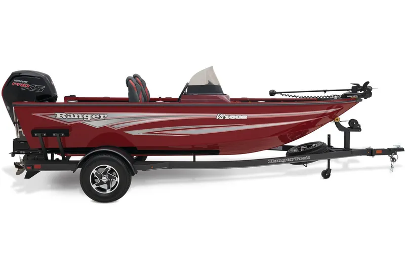 Slide: The Image of 2025 Ranger VS1682SC Angler boat transom with emissions control information and certification labels. - 6
