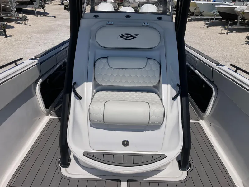 Slide: The Image of 2022 Glasstream 36 PRO boat interior with cushioned seating and sleek design. - 11