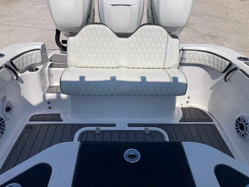 Slide: The Image of 2022 Glasstream 36 PRO boat interior with white seating and modern design. - 13