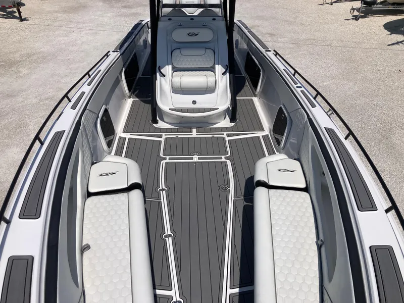 Slide: The Image of 2022 Glasstream 36 PRO boat interior with sleek seating and modern design. - 9