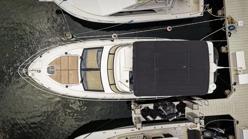 Slide: The Image of Aerial view of 2016 Sea Ray 400 Fly yacht docked at marina. - 4