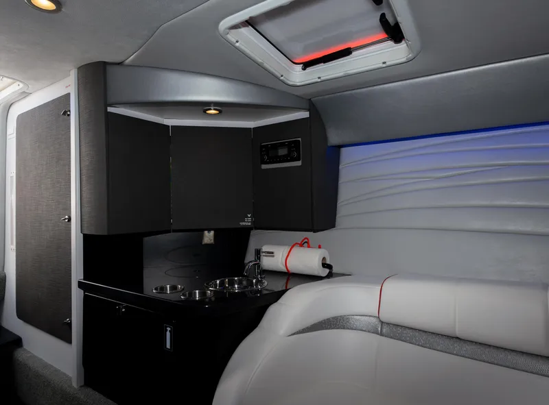 Slide: The Image of 2017 Formula 382 FASTech cabin interior with sleek design and modern amenities. - 17