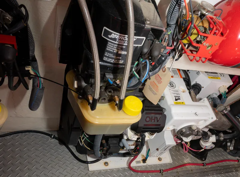 Slide: The Image of Engine compartment of a 2017 Formula 382 FASTech boat, featuring a MerCruiser engine. - 29