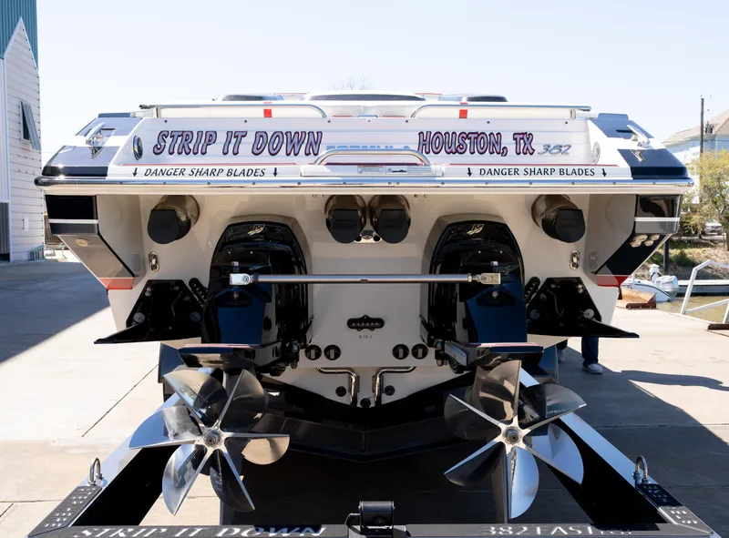 Slide: The Image of 2017 Formula 382 FASTech boat with dual propellers, labeled "Strip It Down," Houston, TX. - 3