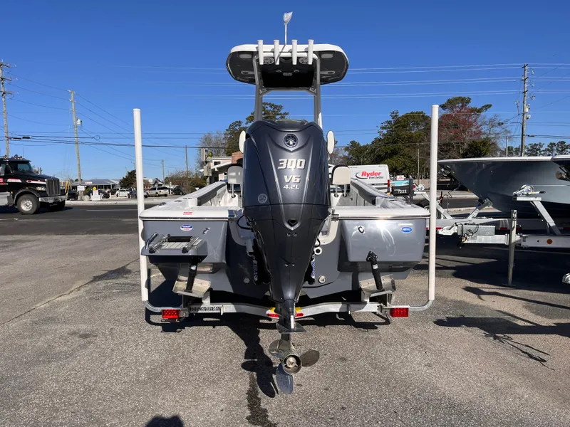 Slide: The Image of 2025 Tidewater 2300 Carolina Bay boat with powerful 300 V6 engine, rear view. - 3