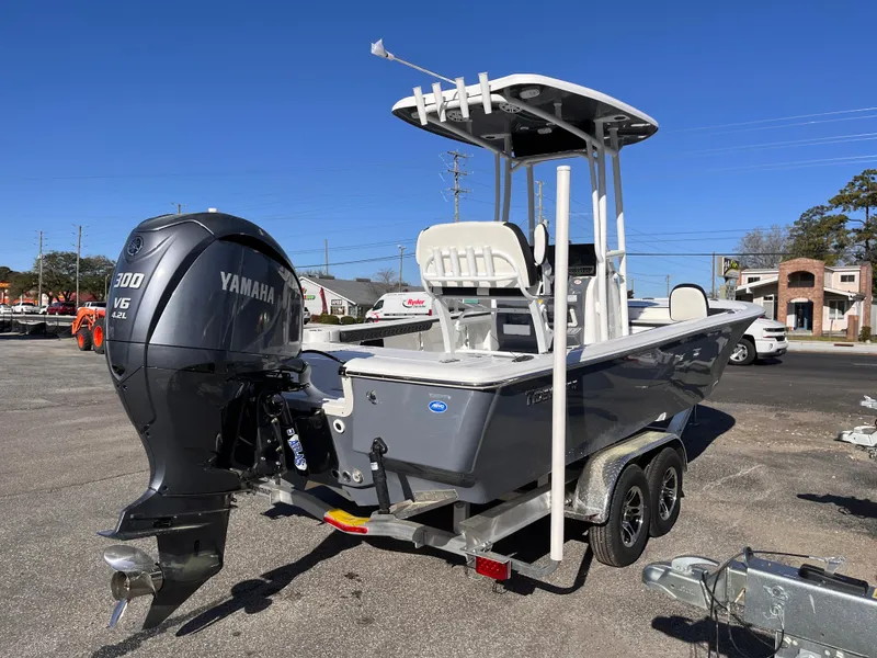 Slide: The Image of 2025 Tidewater 2300 Carolina Bay boat with Yamaha 300 V6 engine on trailer. - 4