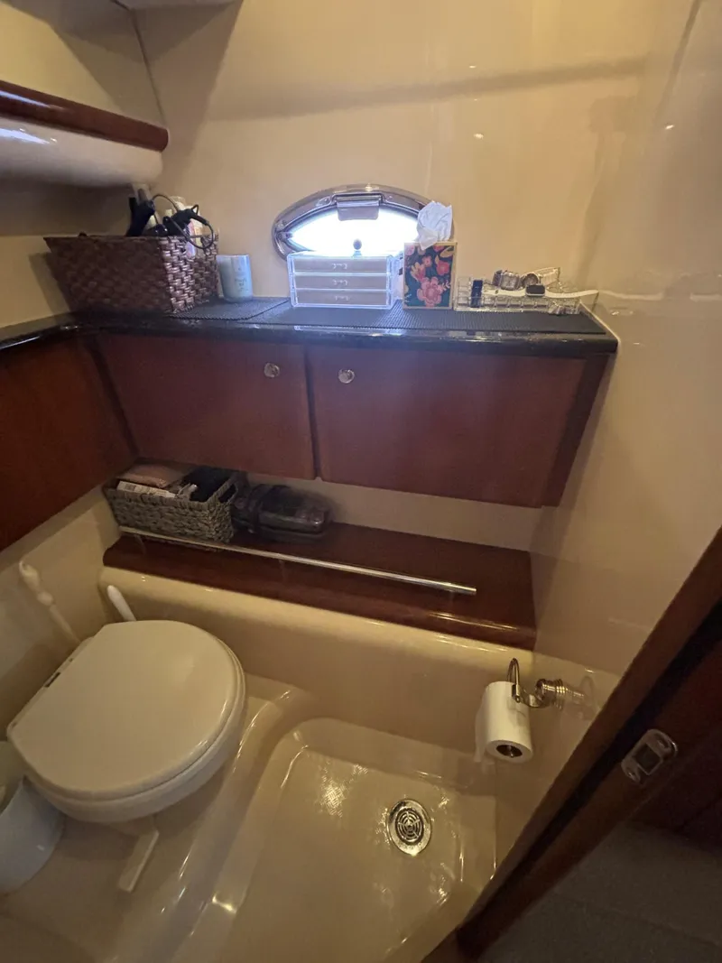 Slide: The Image of Bathroom interior of a 2007 Meridian 459 Motoryacht with modern amenities. - 32