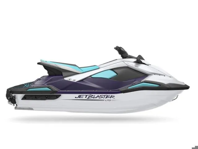 The Image of 2025 Yamaha Waverunner Jetblaster, sleek design, white and blue color scheme, side view. - 0