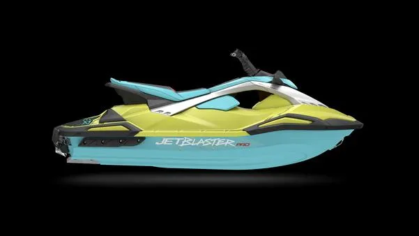 The Image of 2025 Yamaha Waverunner Jet Blaster Pro 3up in vibrant yellow and blue on black background. - 0
