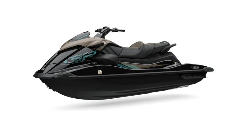 Slide: The Image of 2025 Yamaha Waverunner GP SVHO with Audio, sleek black design, side view. - 1