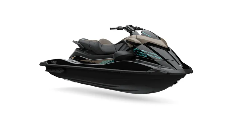 Slide: The Image of 2025 Yamaha Waverunner GP SVHO with Audio, sleek black design, side view. - 3
