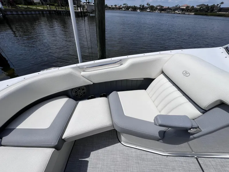 Slide: The Image of Luxurious seating on 2019 Cobalt 25 SC boat, fresh water use, 215 hours. - 17