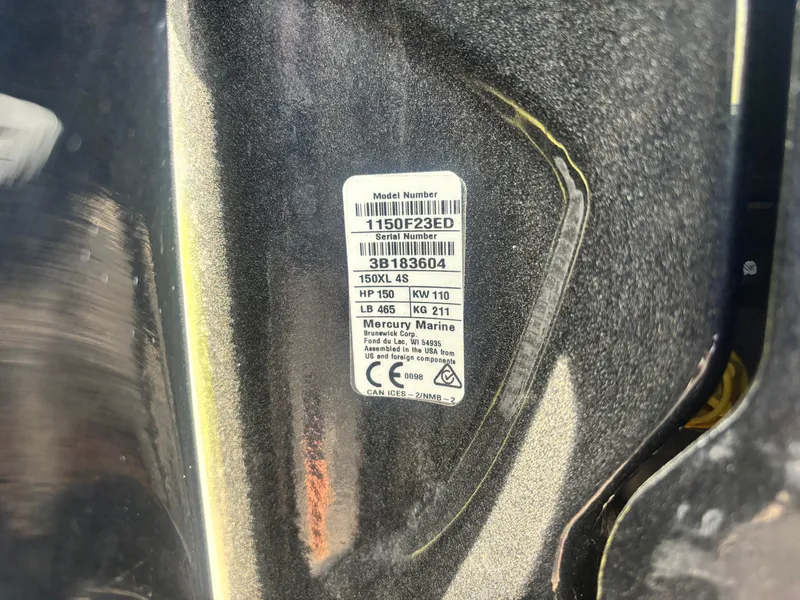 Slide: The Image of 2022 Bayliner Trophy T20CX engine label with specifications and serial number details. - 45