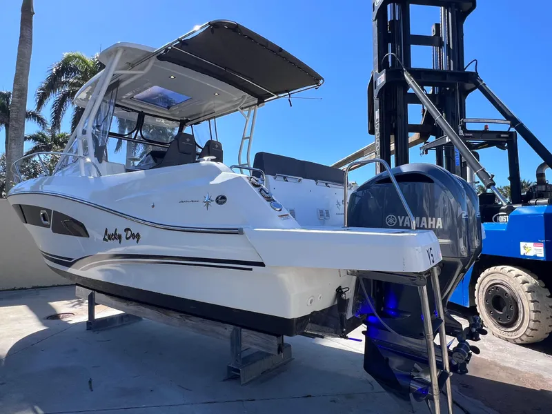 Slide: The Image of 2021 Jeanneau Leader 9.0 WA with twin Yamaha 250s, bow and stern thrusters. - 2