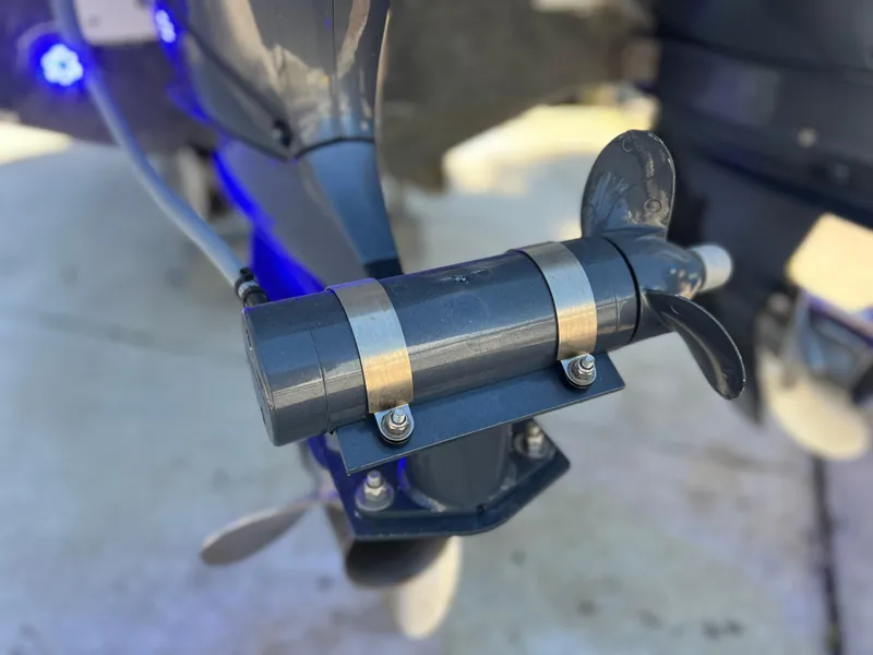 Slide: The Image of Close-up of 2021 Jeanneau Leader 9.0 WA's stern thruster with twin Yamaha 250s. - 7