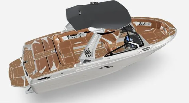 Slide: The Image of 2025 Centurion Ri230 boat with sleek design and spacious seating. - 2