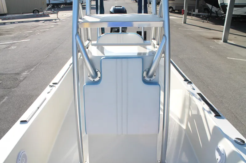 Slide: The Image of 2018 Andros 26 Tarpon boat interior with stainless steel railings and seating. - 22