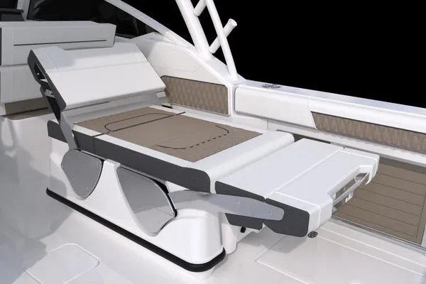 Slide: The Image of 2025 Blackfin 302 DC boat interior with adjustable seating and sleek design. - 7