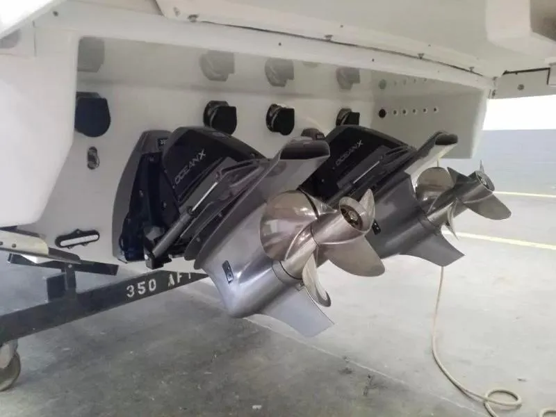 Slide: The Image of 2021 Formula 350 Crossover Bowrider with dual OceanX outdrives and stainless steel propellers. - 6