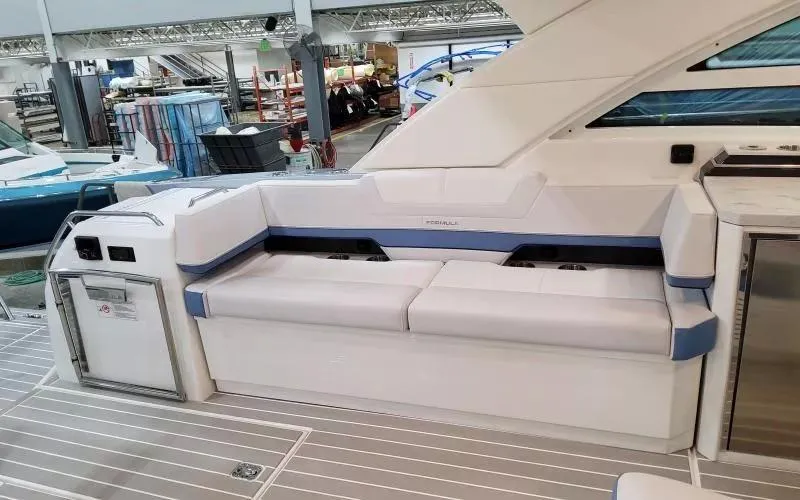 Slide: The Image of 2024 Formula 430 All Sport Crossover yacht interior with sleek seating and modern design. - 16