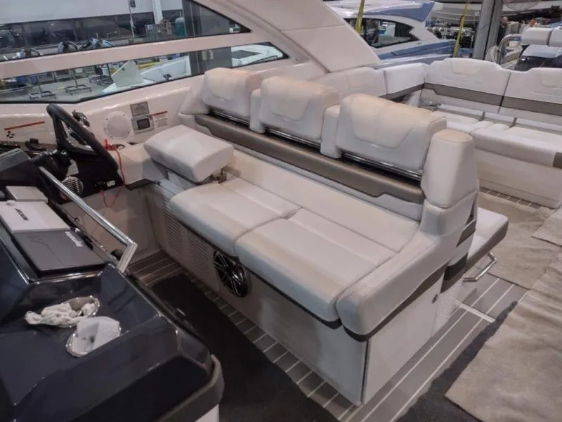 Slide: The Image of 2019 Formula 430 Super Sport Crossover interior with luxurious seating and modern dashboard. - 24