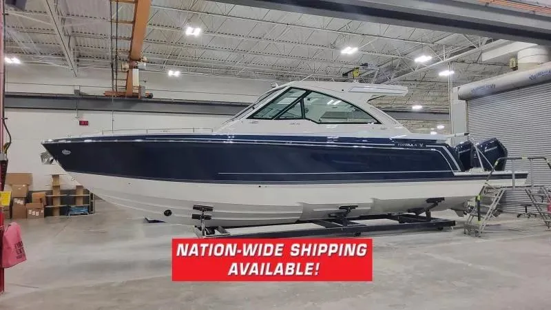 Slide: The Image of 2024 Formula 380 Super Sport Crossover OB boat in warehouse, nationwide shipping available. - 1