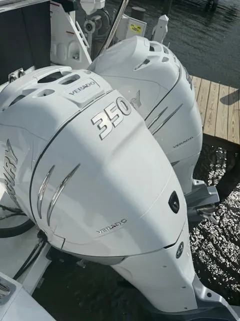 Slide: The Image of Twin Mercury Verado 350 engines on a 2024 Beneteau Gran Turismo 32 boat. - 6