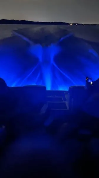 Slide: The Image of 2022 Crownline 265 SS boat with striking blue underwater lights at night. - 9