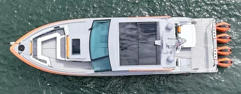 Slide: The Image of Aerial view of 2022 Formula 430 Super Sport Crossover boat on water. - 6