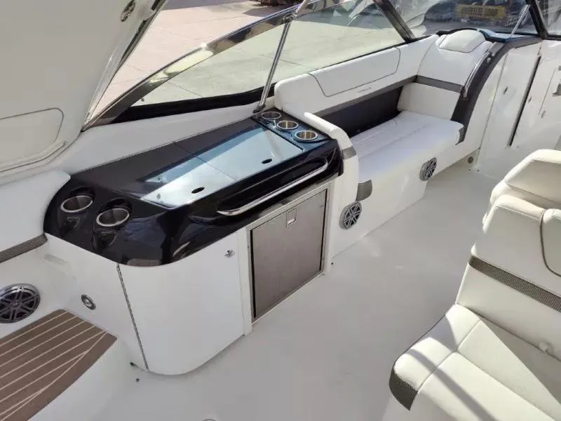 Slide: The Image of 2018 Formula 350 Crossover Bowrider interior with sleek seating and modern amenities. - 11