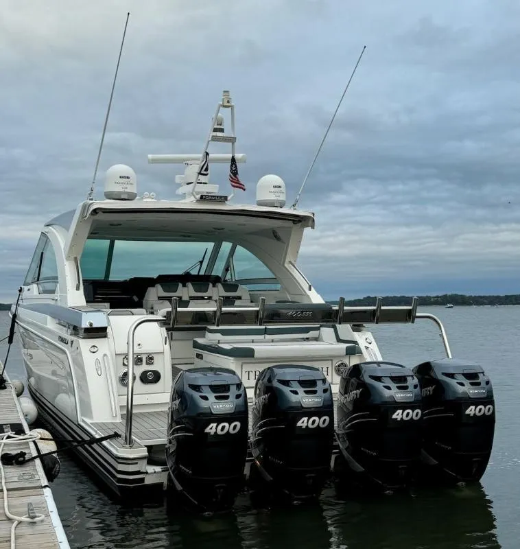 Slide: The Image of 2020 Formula 400 Super Sport Crossover boat with four powerful outboard engines. - 4