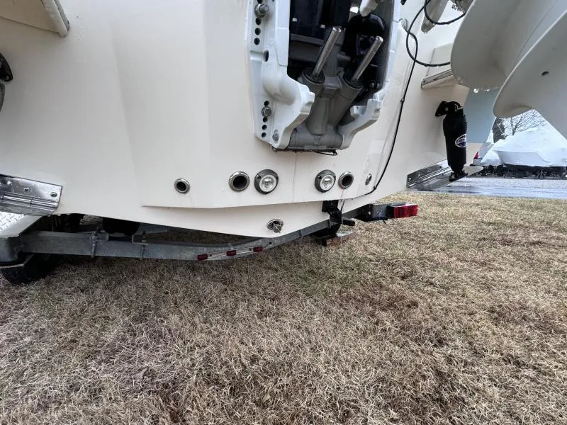 Slide: The Image of Rear view of 2021 Pioneer 220 Bay Sport boat on trailer, showing engine mount. - 6