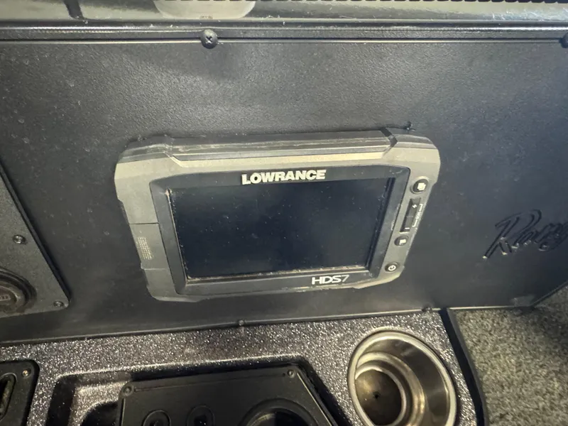 Slide: The Image of Lowrance HDS7 fishfinder on 2021 Ranger VX1888 WT boat dashboard. - 6