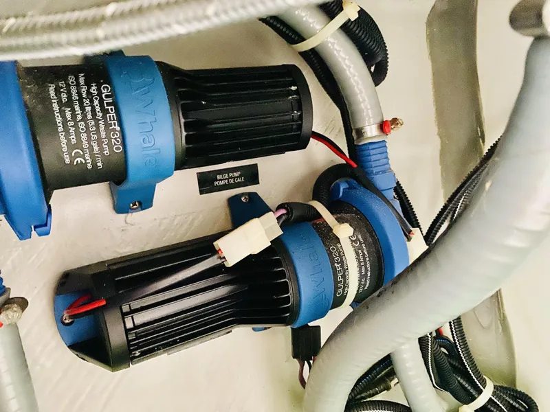 Slide: The Image of Bilge pumps in a 2014 Lagoon 380 S2 yacht, featuring Whale Gulper 320 models. - 48