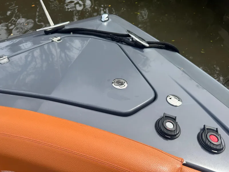 Slide: The Image of 2021 Cruisers Yachts 338 South Beach Edition Bow Rider, sleek design with orange seating. - 38