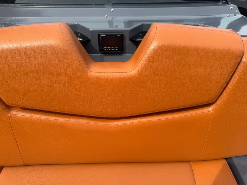 Slide: The Image of Orange leather seating on 2021 Cruisers Yachts 338 South Beach Edition Bow Rider. - 40