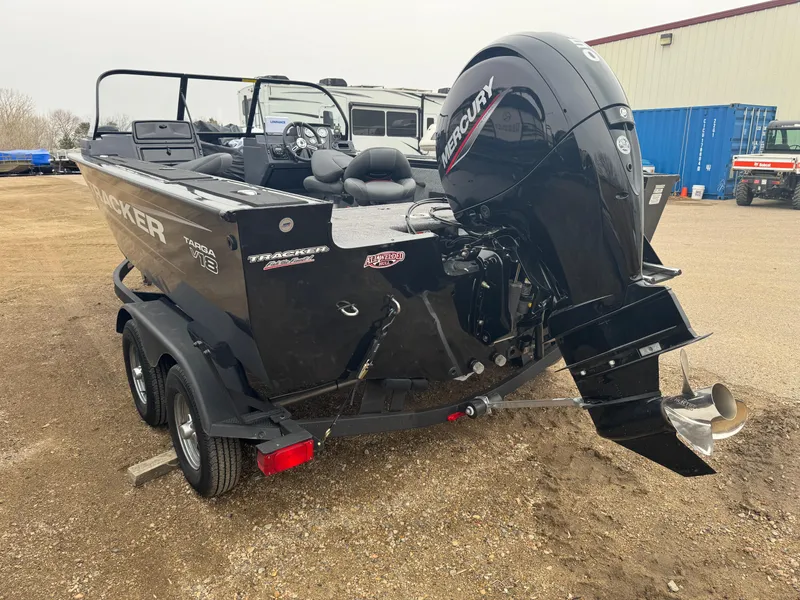 Slide: The Image of 2025 Tracker Targa V-18 Combo boat with Mercury outboard motor on a trailer. - 4