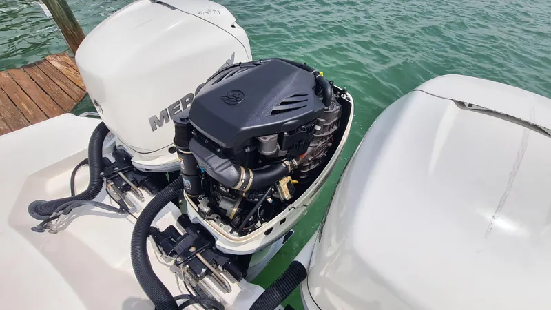 Slide: The Image of 2017 Sea Ray SLX 350 OB with Mercury outboard engines on water. - 20