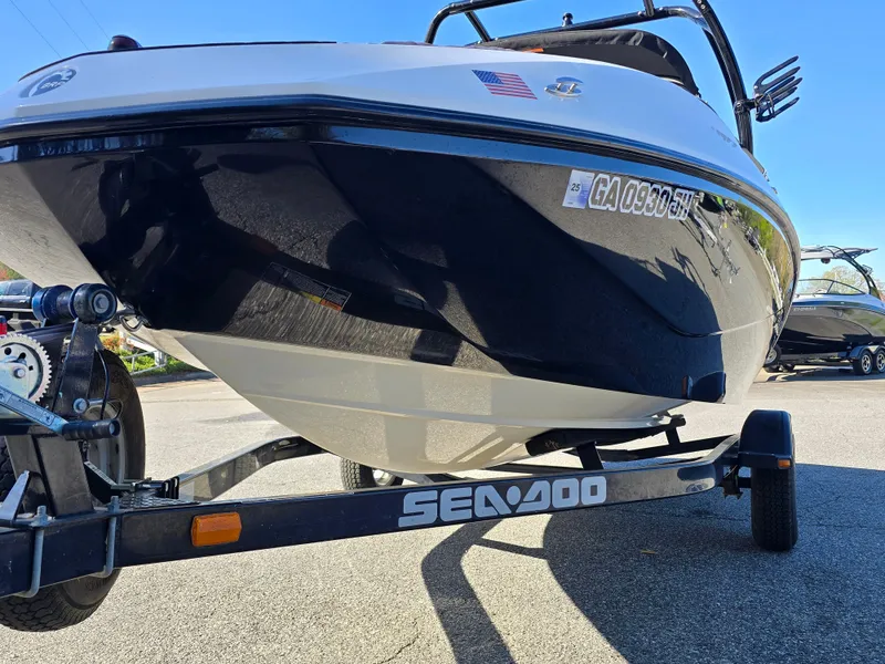 Slide: The Image of 2012 Sea-Doo Challenger 180 on trailer, close-up view, sunny day. - 9