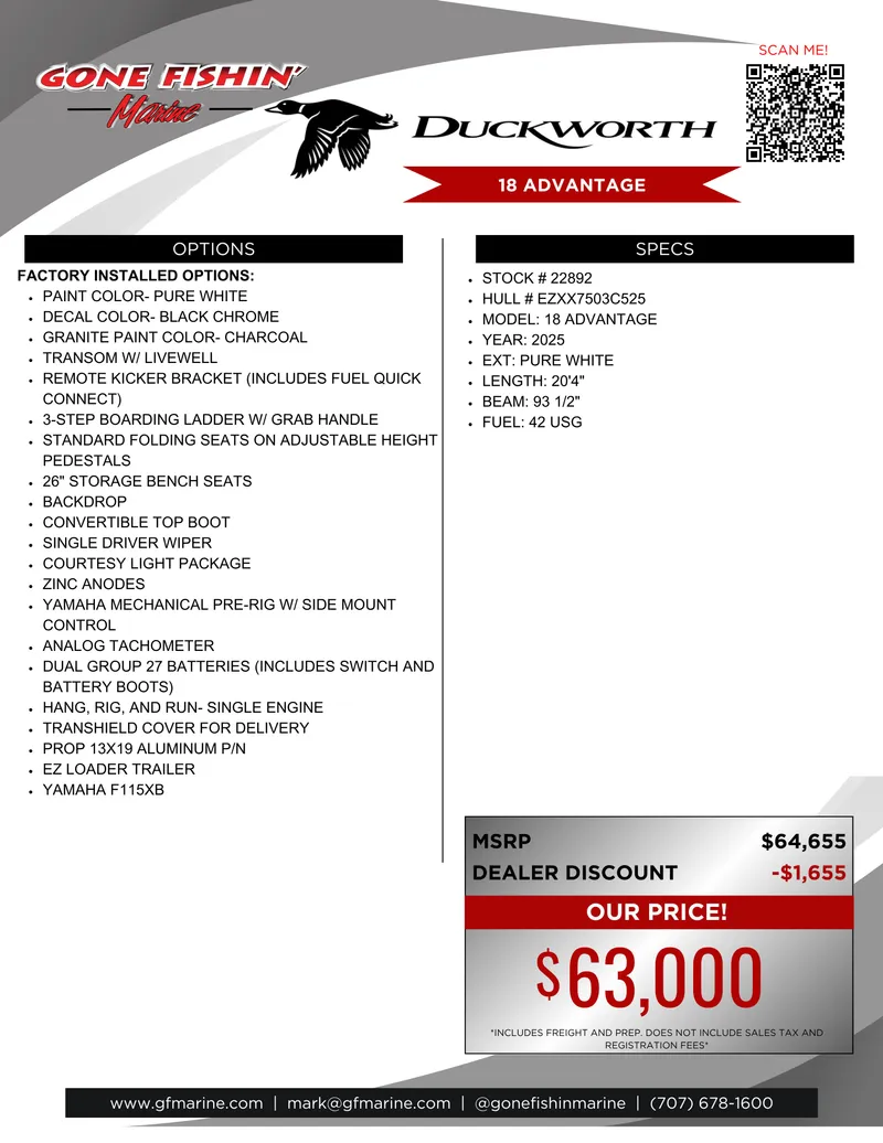 Slide: The Image of 2025 Duckworth 18 Advantage boat features, specs, and pricing details with dealer discount. - 34