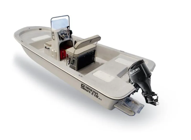 The Image of 2025 Carolina Skiff E18 JVX Center Console boat with Suzuki outboard motor. - 1