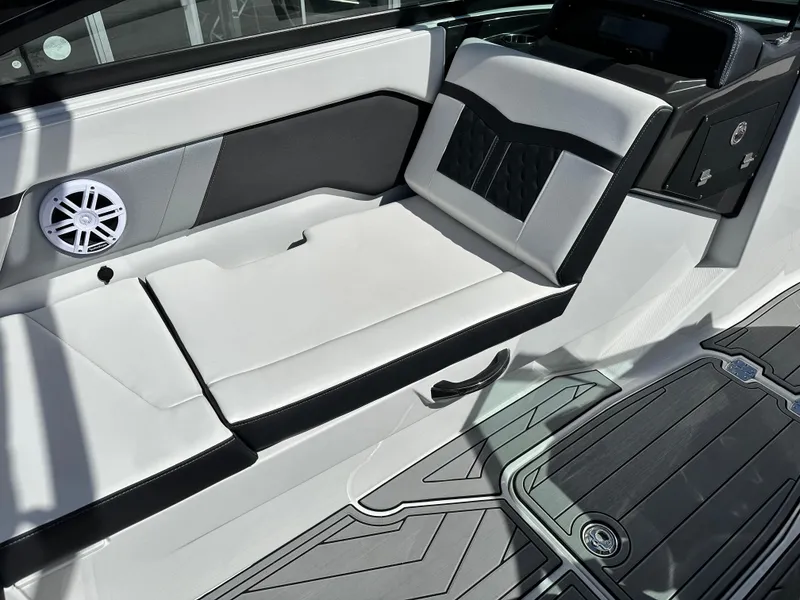 Slide: The Image of Interior of 2025 Monterey M22 boat with sleek seating and modern design. - 7