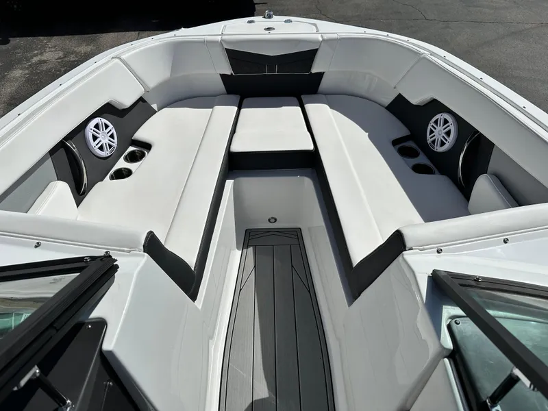 Slide: The Image of Luxurious interior of 2025 Monterey M22 boat with spacious seating and modern design. - 8