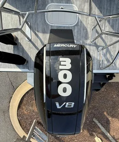 Slide: The Image of 2025 Crest Caribbean 230 with Mercury 300 VB engine, top view. - 11